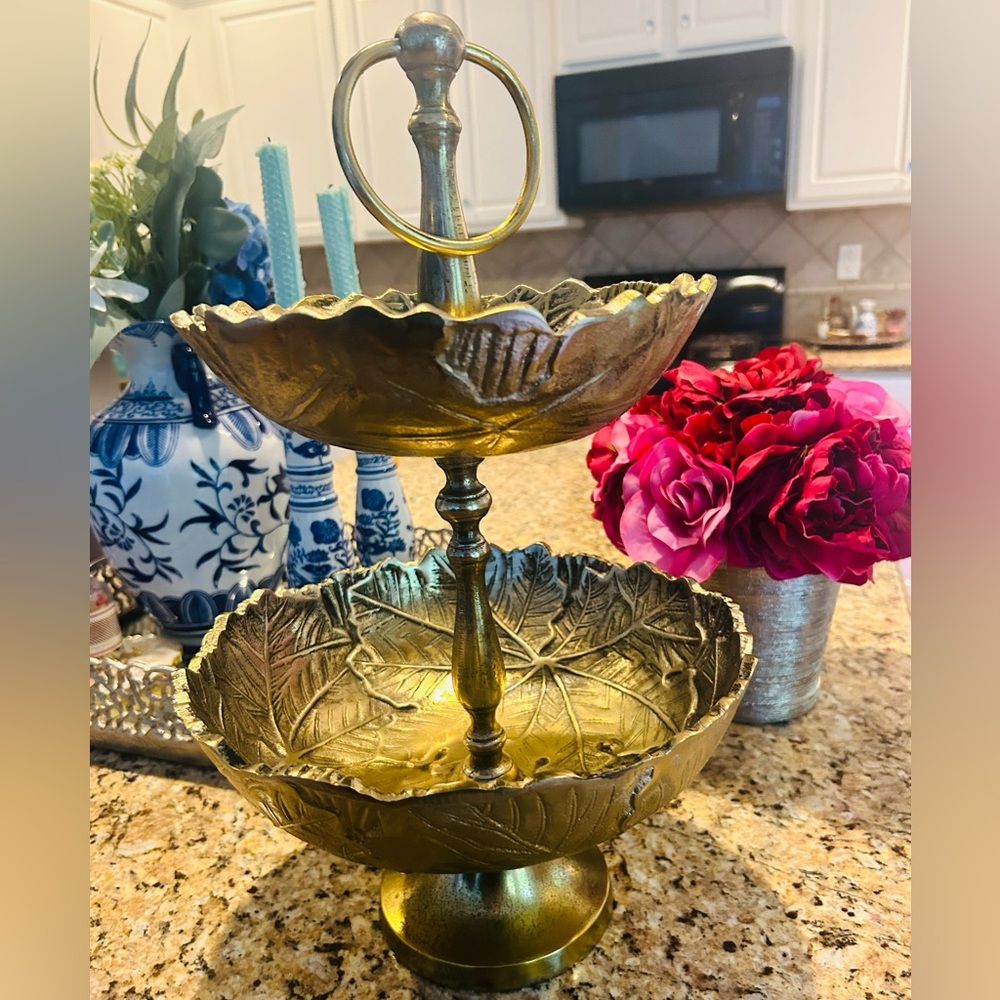 Antique chip and dip two tier stand